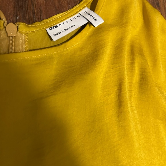 ASOS DESIGN satin flutter sleeve asymmetric hem midi dress in chartreuse - Picture 5 of 10